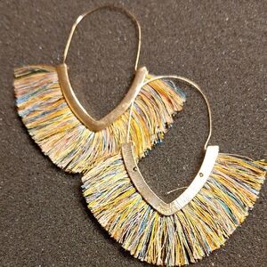Gold-Tone Multicolor Fringe Hoop Earrings